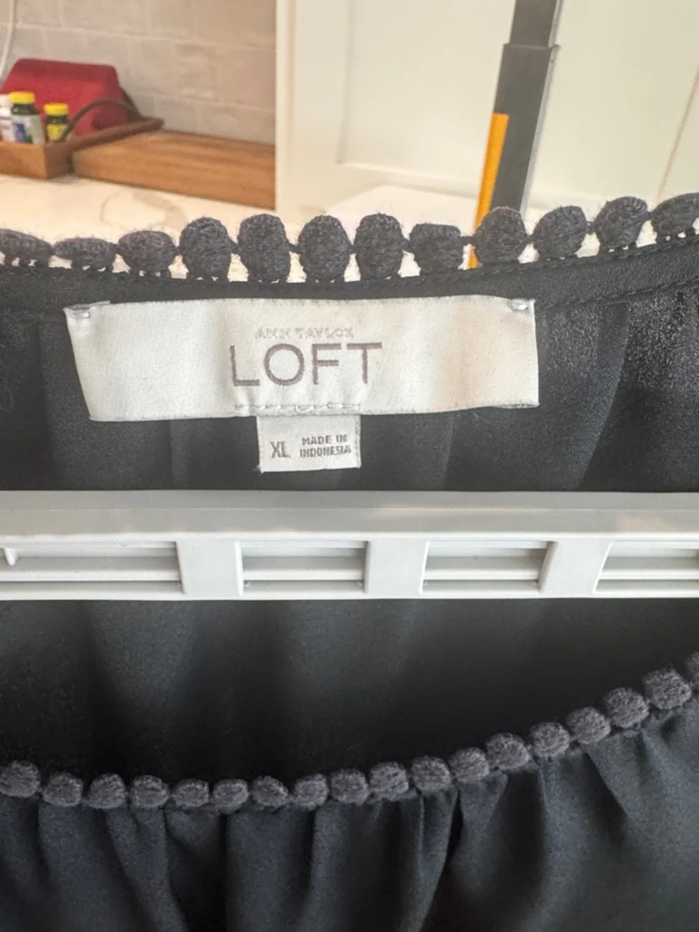 LOFT Black Crochet-Trim Long Sleeve Peasant Blouse - Size XL - Picture 2 of 6